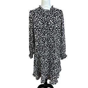 Ann Taylor Factory Leopard Ruffle Long Sleeve Shift Dress Medium